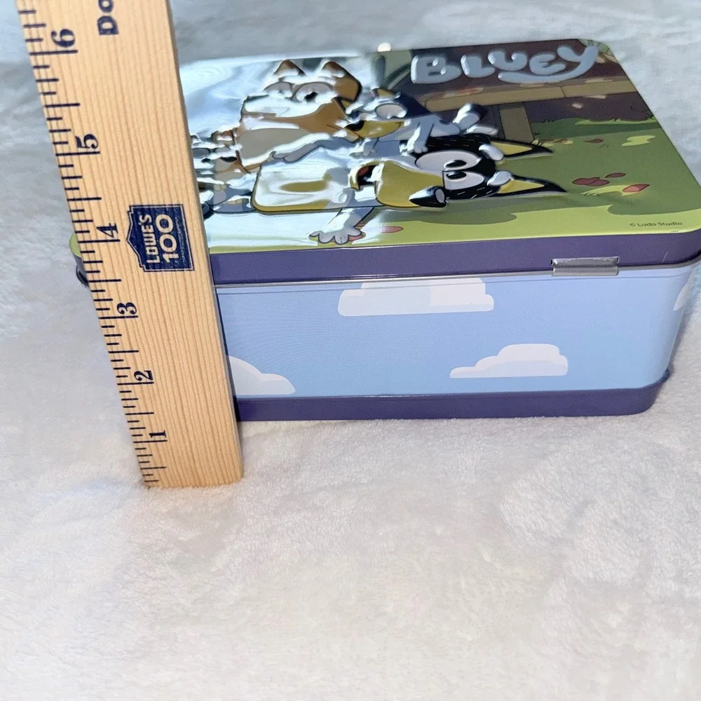 Bluey Tin Lunch Box Kids OS Blue Green Embossed Metal Tote with Puzzle